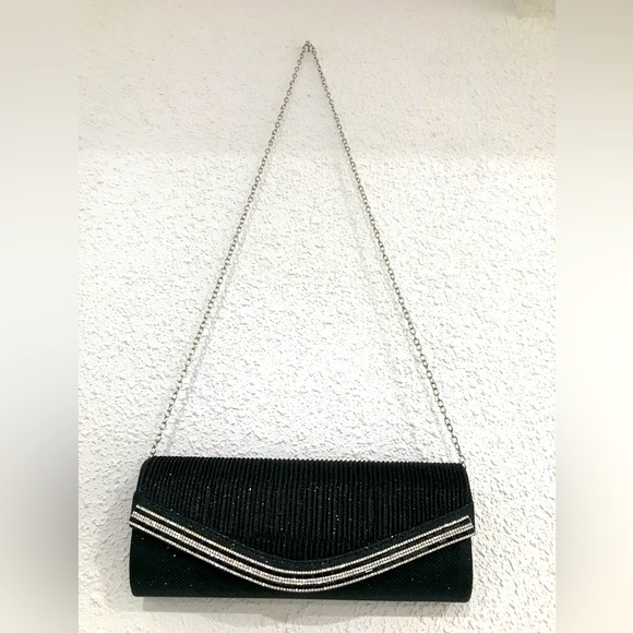 Elegant Black Evening Clutch with Silver Chain Strap – $35 - Picture 1 of 7